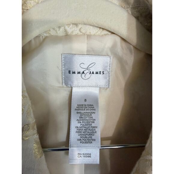Emma James Women Blazer Size 8 Ivory Gold Brocade Jacket 3/4 Sleeve Lined - Picture 4 of 16